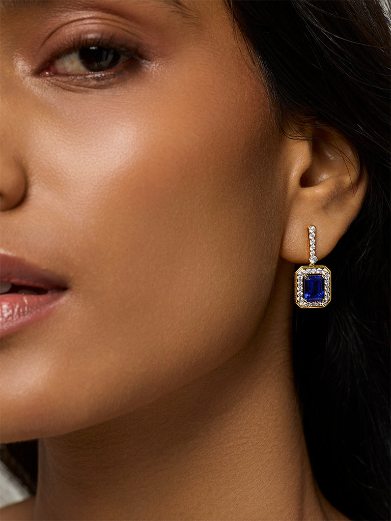 Sapphire Drop Lab Diamond Earrings