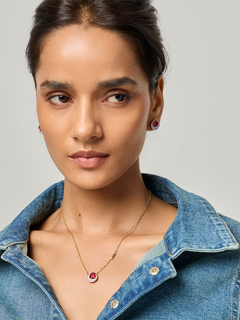 Ruby Gold Plated Lab Diamond Pendant Necklace