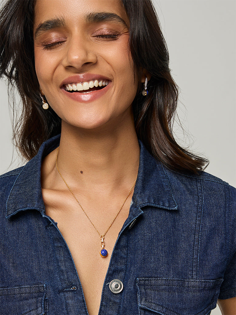 Dual Charm Lapis & Moonstone Necklace