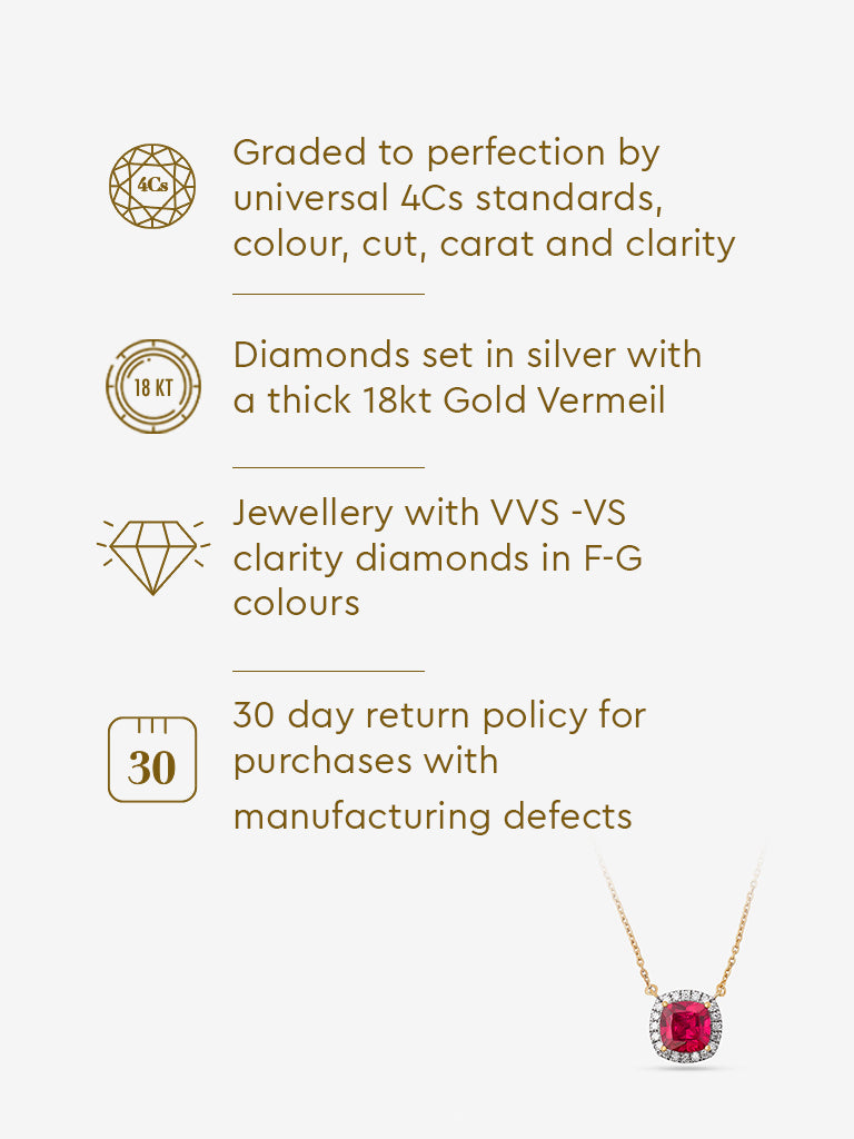 Cushion-Cut Ruby Gold Plated Lab Diamond Necklace