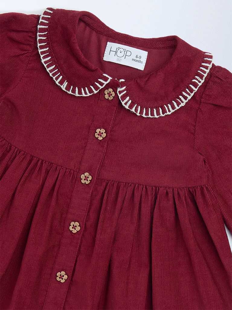 HOP Baby Girls Wine Fit-and-Flare Cotton Dress