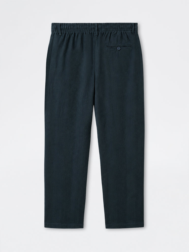 ETA Dark Teal Textured Relaxed-Fit Mid-Rise Cotton Chinos