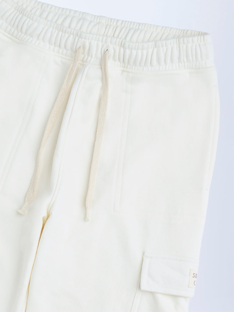 HOP Kids Boys Off-White Mid-Rise Cotton-Blend Joggers