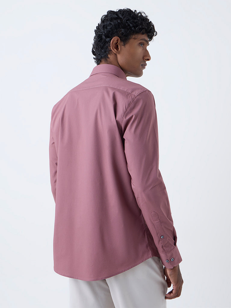 WES Formals Dusty Pink Solid Ultra Slim-Fit Cotton-Blend Shirt