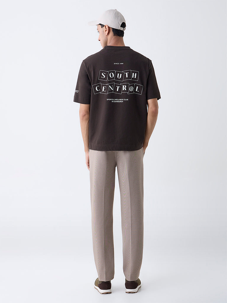 Studiofit Beige Solid Mid-Rise Track Pants