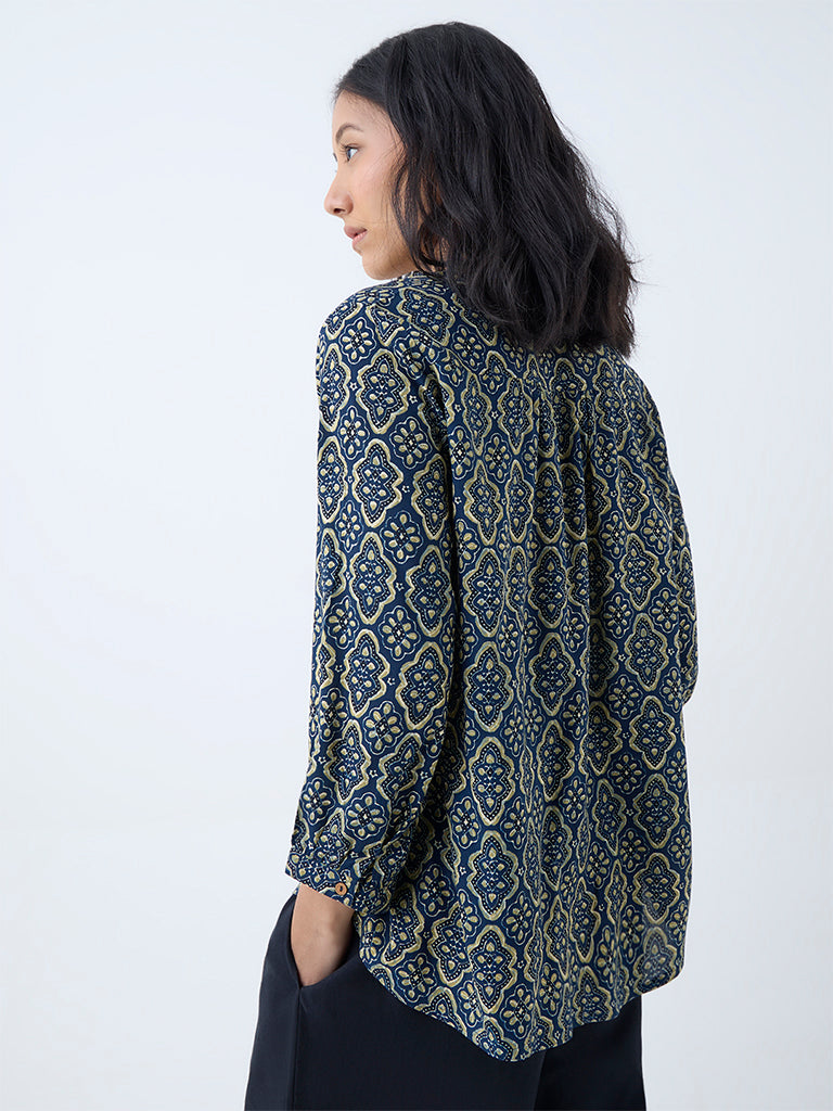 Westside Utsa Women's Indigo Printed Tunic for Everyday Back View