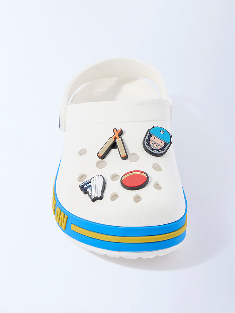 Yellow White Cricket-Themed Clogs