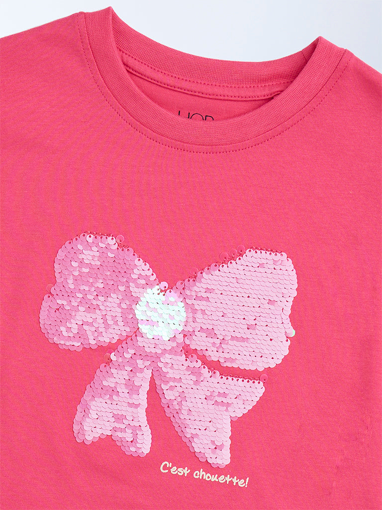 HOP Kids Girls Fuchsia Sequin Detailed Cotton Top