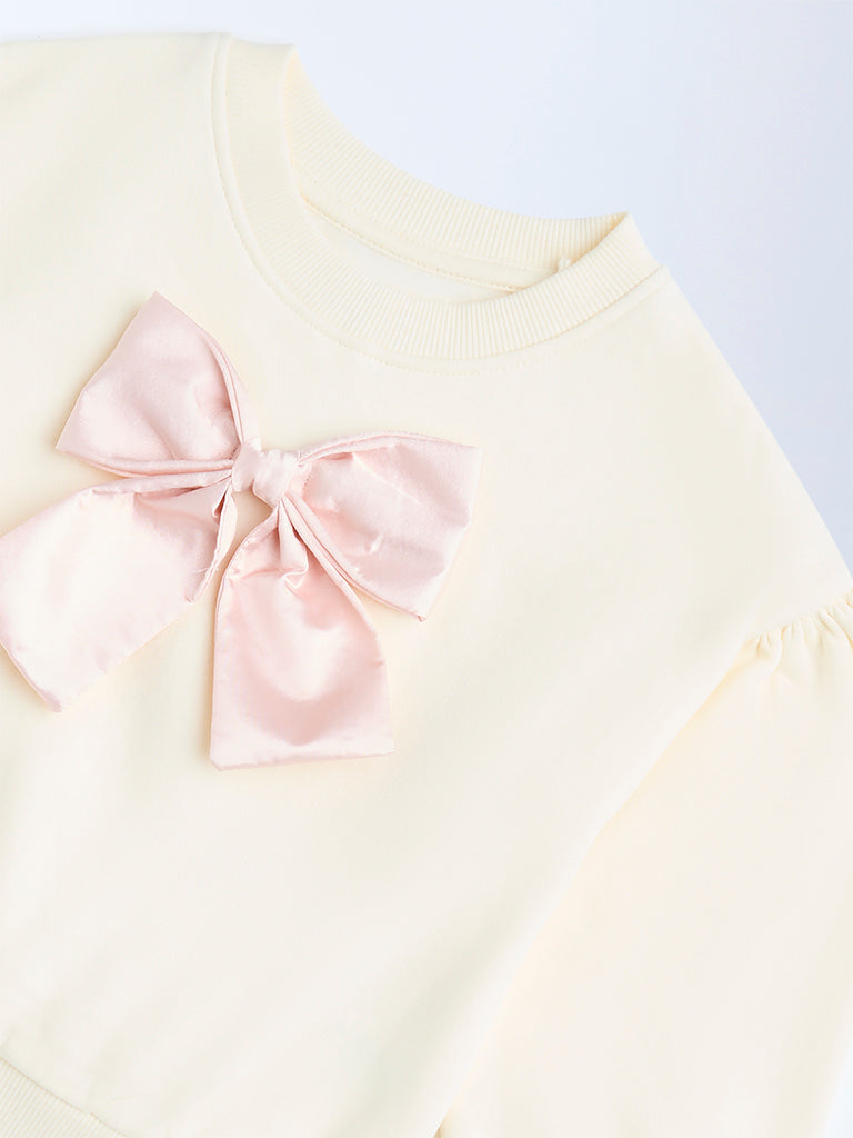 HOP Kids Girls Cream Bow-Detailed Cotton-Blend Sweatshirt