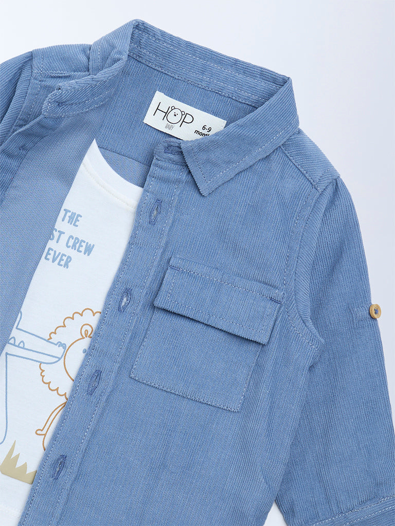 HOP Baby Boys Dusty Blue Corduroy Cotton Shirt