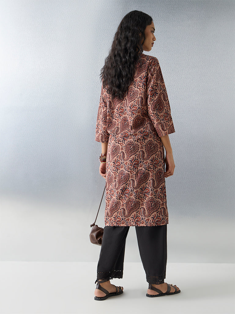 Utsa Rust Printed Cotton Straight Kurta