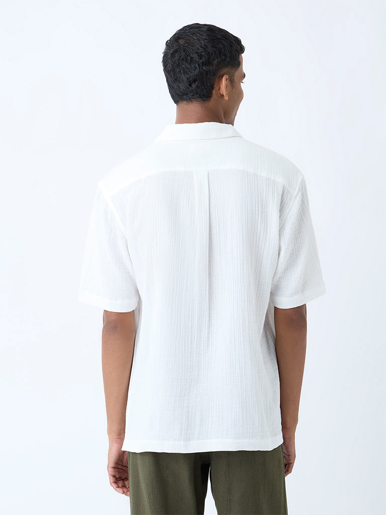 ETA White Floral Embroidered Relaxed-Fit Cotton Shirt