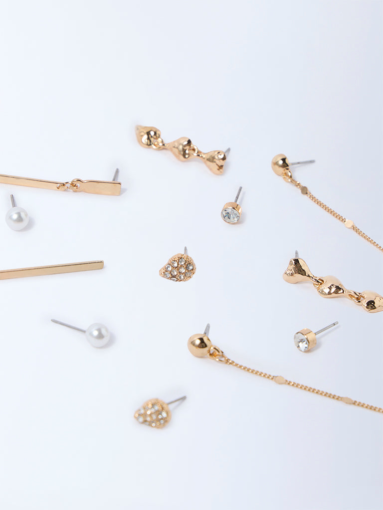 Westside Accessories Gold Studs and Dangler Earrings - Pack of 6