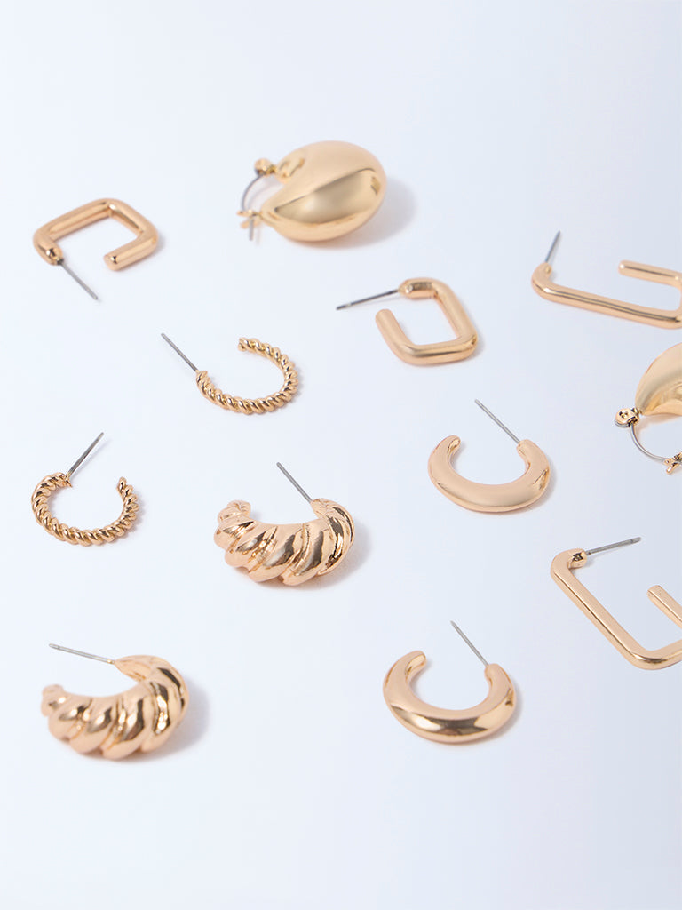 Westside Accessories Gold Textured Thin and Chunky Hoops - Pack of 6