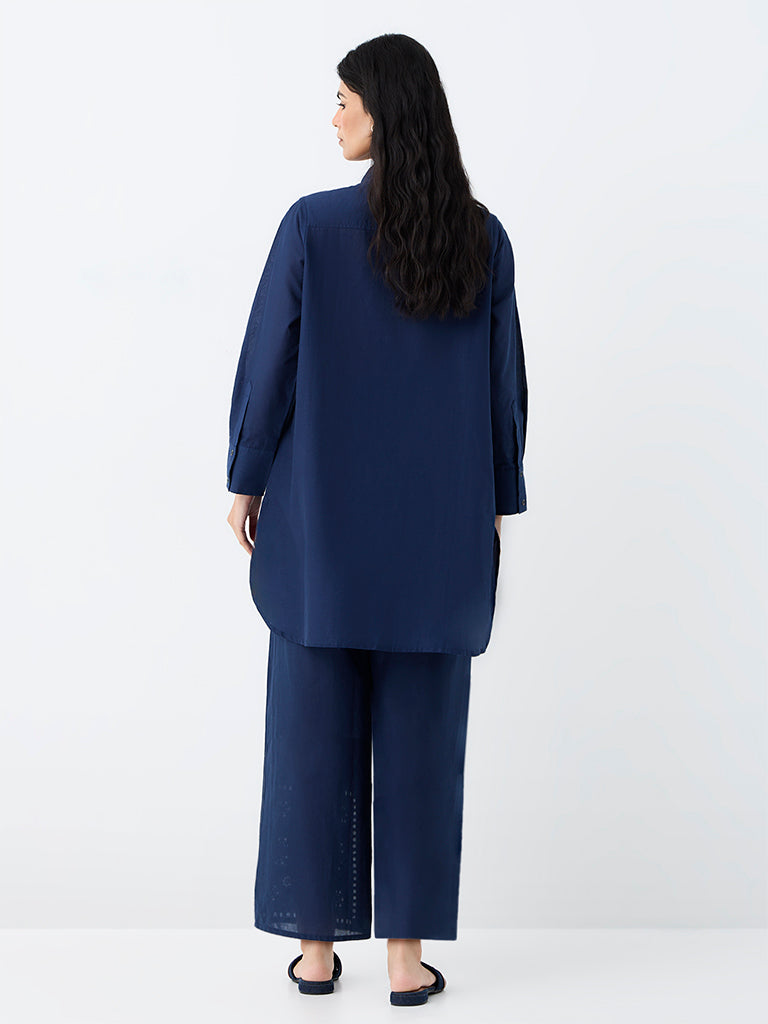 Utsa Indigo Floral Embroidered Cotton Tunic