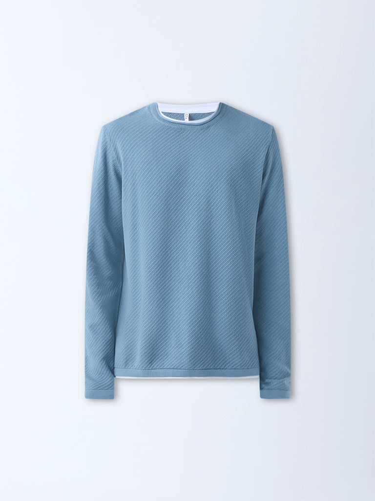ETA Dusty Blue Textured Relaxed-Fit Cotton Sweater