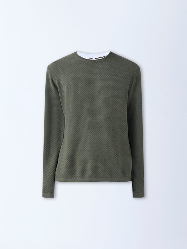 ETA Olive Textured Relaxed-Fit Cotton Sweater