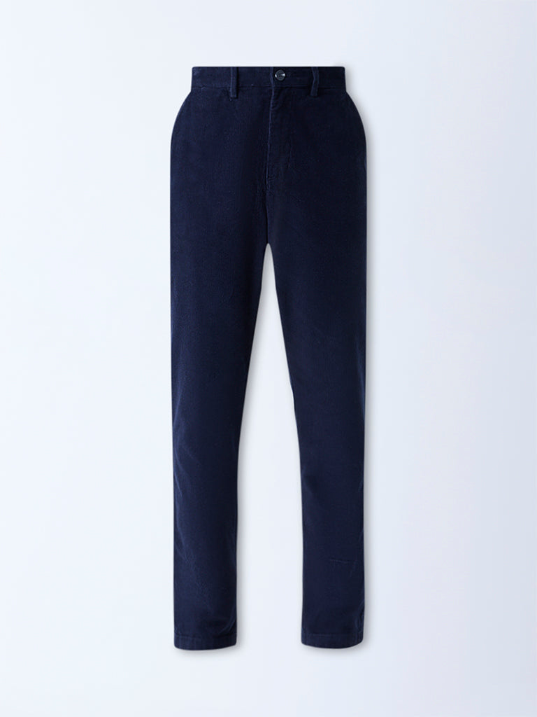 Ascot Navy Relaxed-Fit Mid-Rise Corduroy Trousers