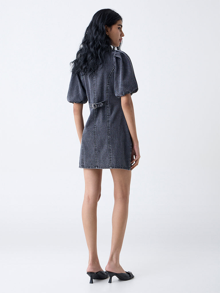 Nuon Grey Faded Denim A-Line Dress