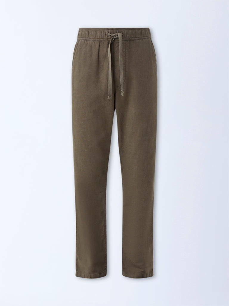 ETA Dark Taupe Solid Relaxed-Fit Mid-Rise Cotton Pants
