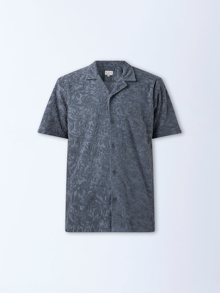 ETA Grey Floral Textured Relaxed-Fit Cotton-Blend Shirt