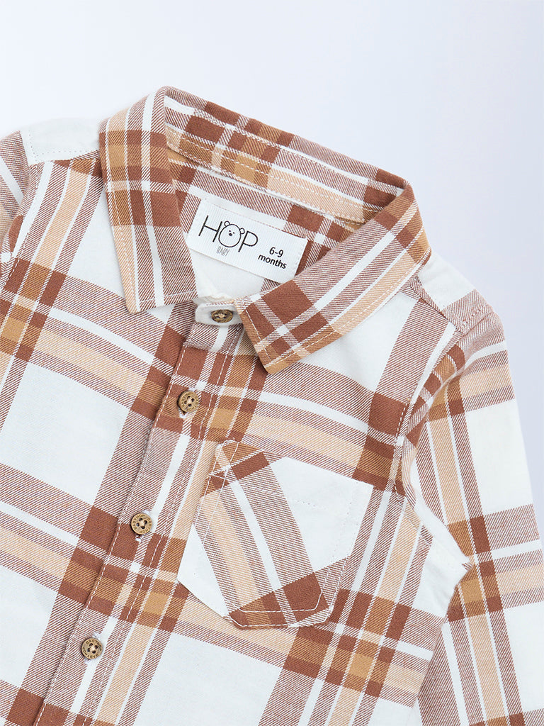 HOP Baby Boys Brown Checks Design Cotton Shirt