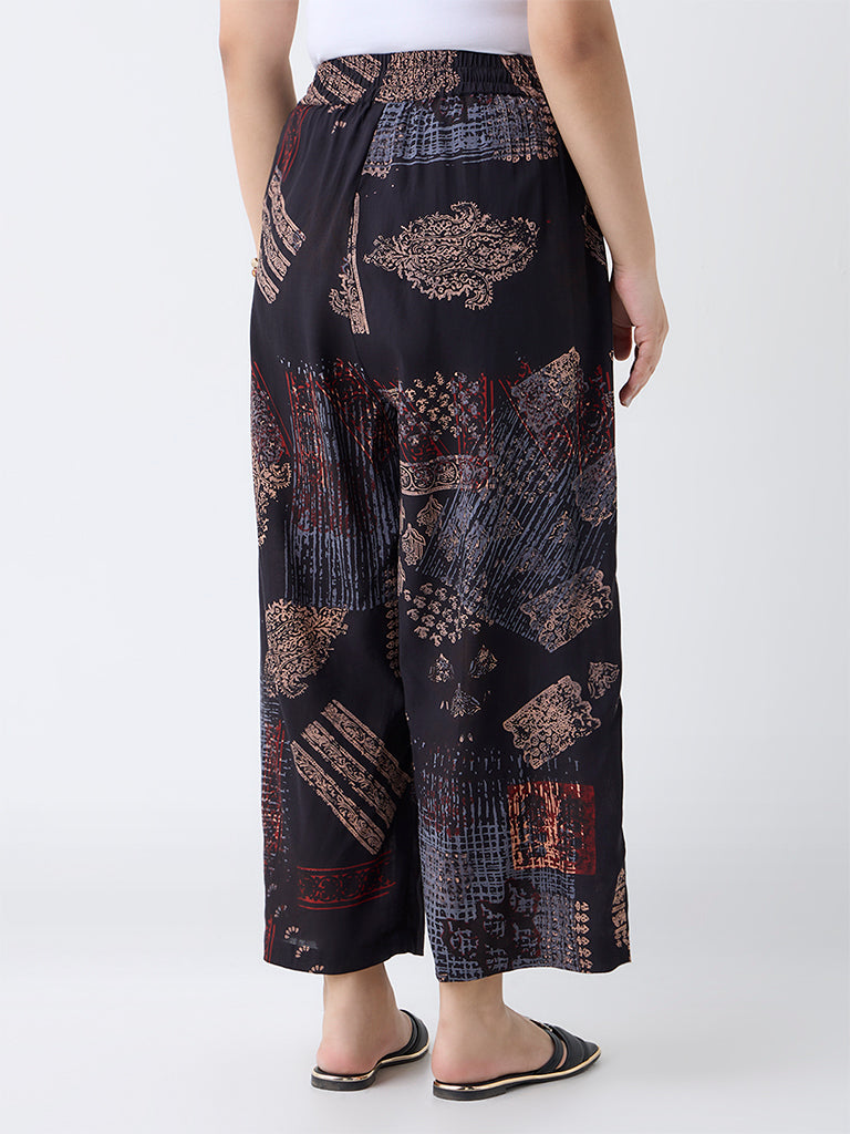Diza Black Printed Ethnic Pants