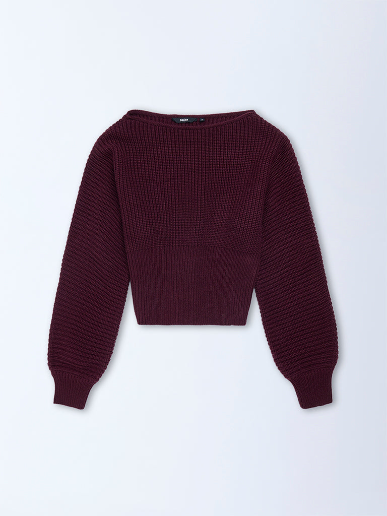 Nuon Plum Knit-Textured Sweater
