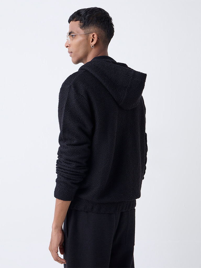 ETA Black Popcorn-Textured Relaxed-Fit Hoodie