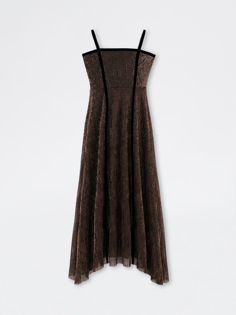 LOV Dark Brown Metallic Empire-Line Party Dress