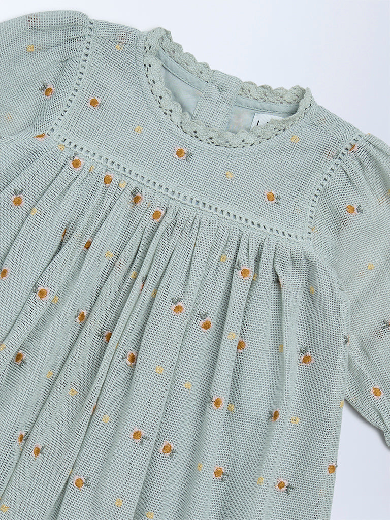 HOP Baby Girls Sage Embroidered A-Line Dress