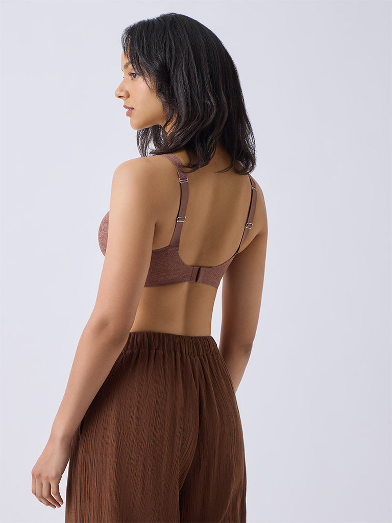 Wunderlove Light Brown Lace-Detailed Invisible Padded Bra