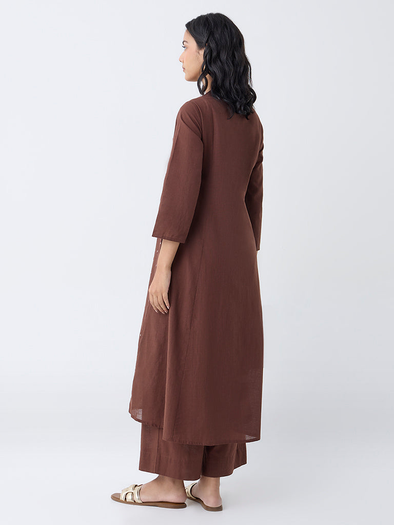 Utsa Brown Embroidered Cotton Anarkali Kurta
