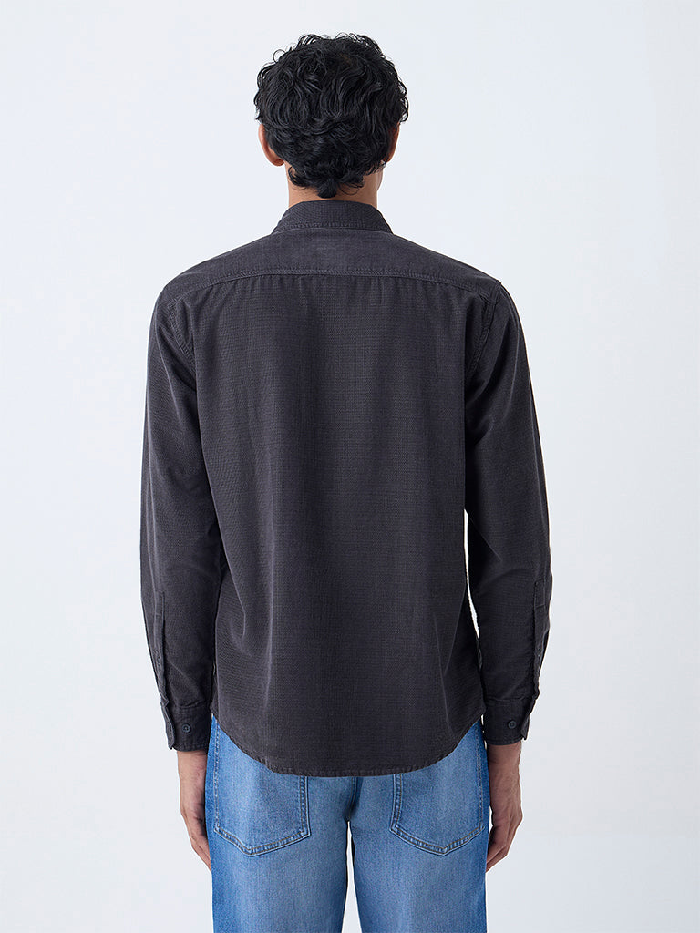 WES Casuals Charcoal Textured Relaxed-Fit Cotton Shirt