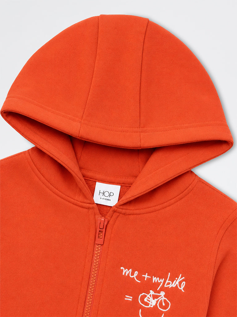 HOP Kids Boys Orange Graphic Printed Cotton-Blend Hooded Sweatshirt