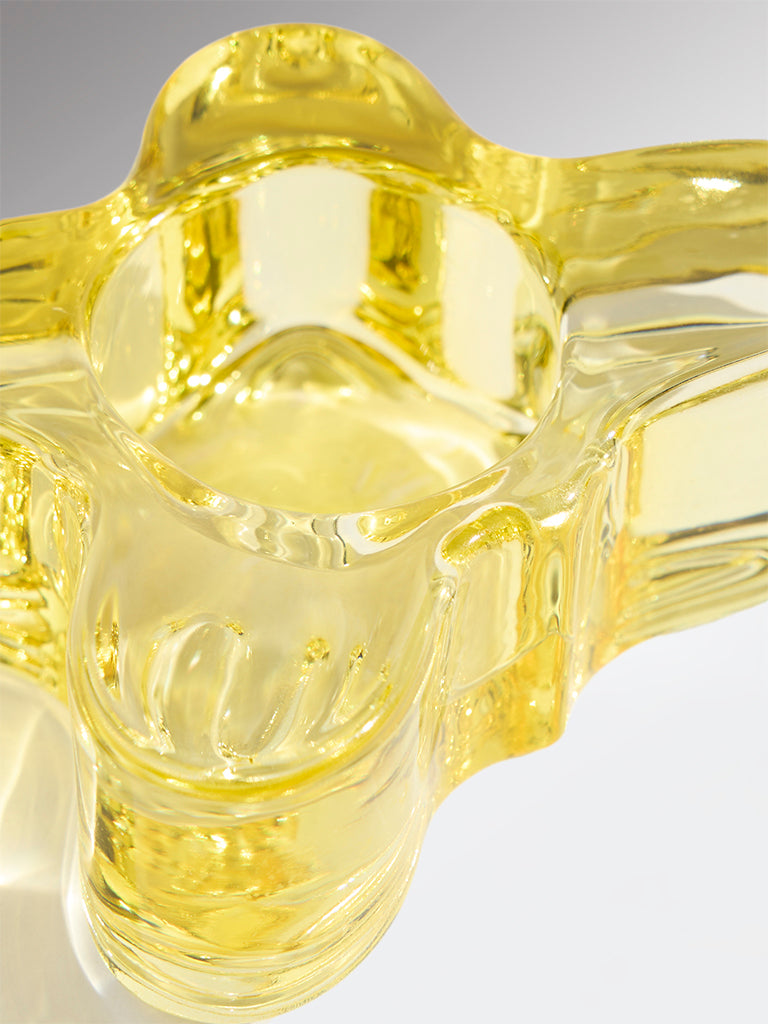 Westside Home Yellow Glass Butterfly Tealight Candle Holder