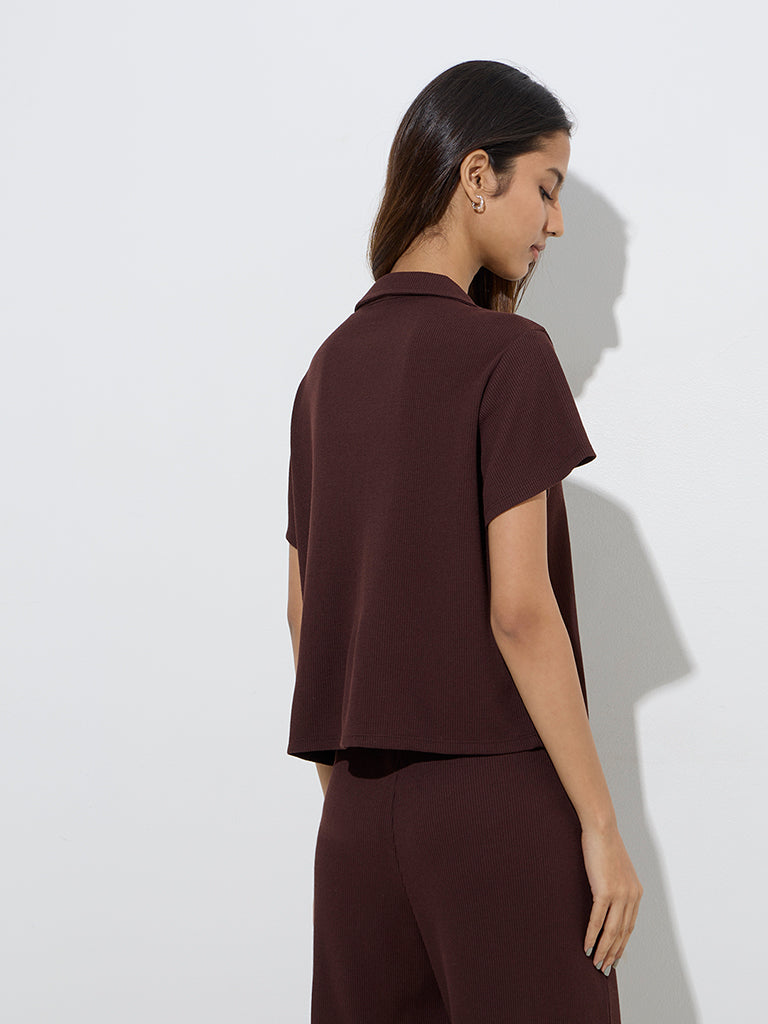 Superstar Brown Waffle-Textured Shirt
