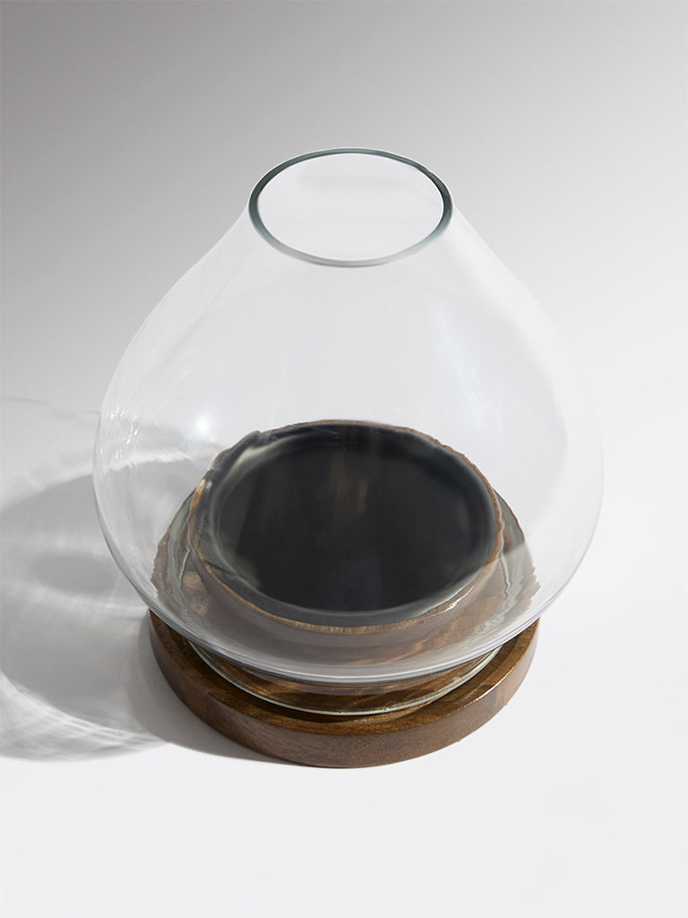 Westside Home Dark Brown Hurricane Wooden Candle Holder