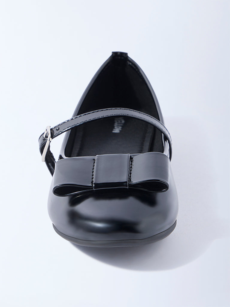 Yellow Black Bow-Detailed Mary Jane Shoes
