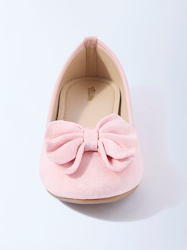 Yellow Pink Bow-Detailed Suede Ballerinas