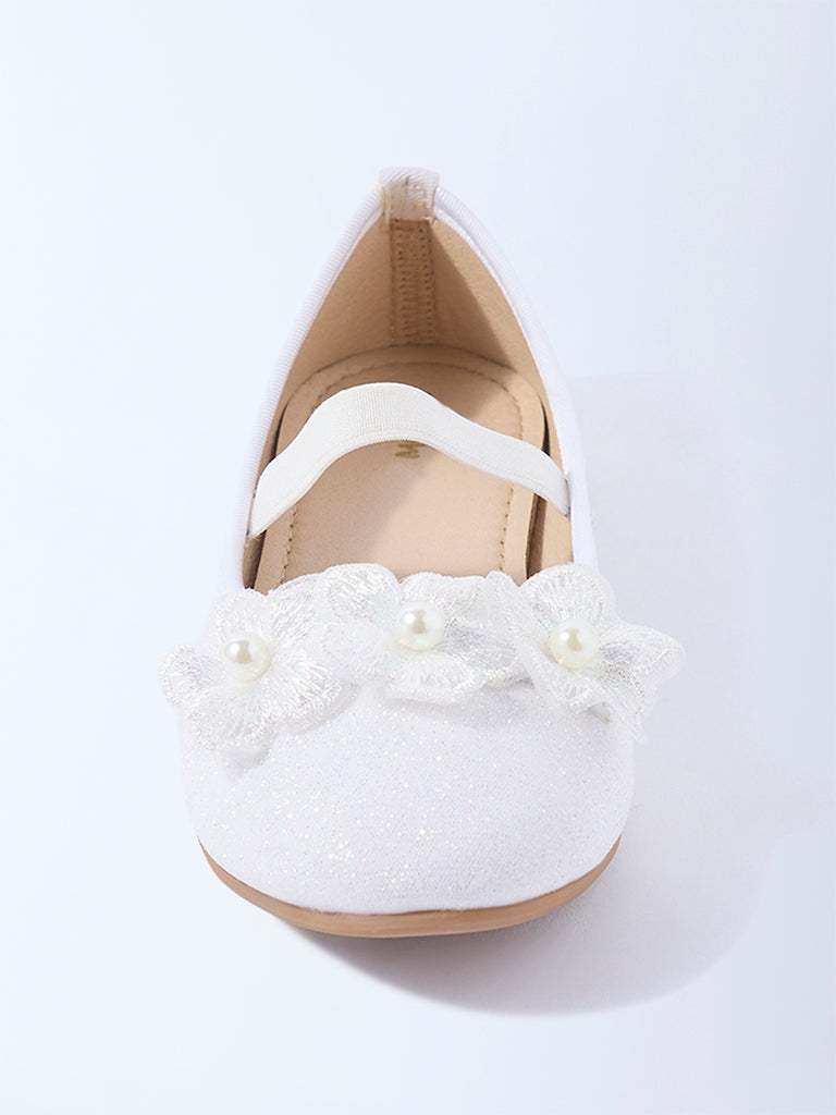 Yellow White Floral Detailed Mary Jane Shoes