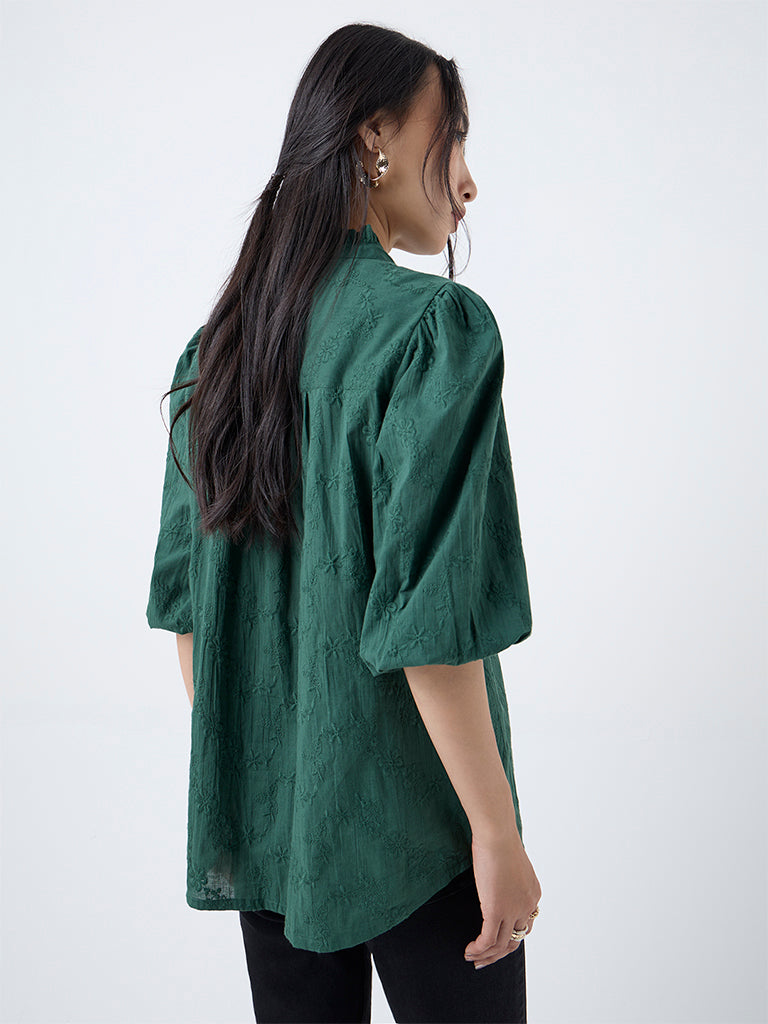 Utsa Emerald Green Floral Embroidered Cotton Tunic