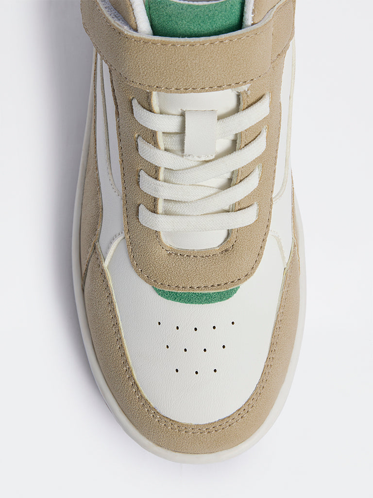 Yellow Beige Perforated Lace-Up Sneakers