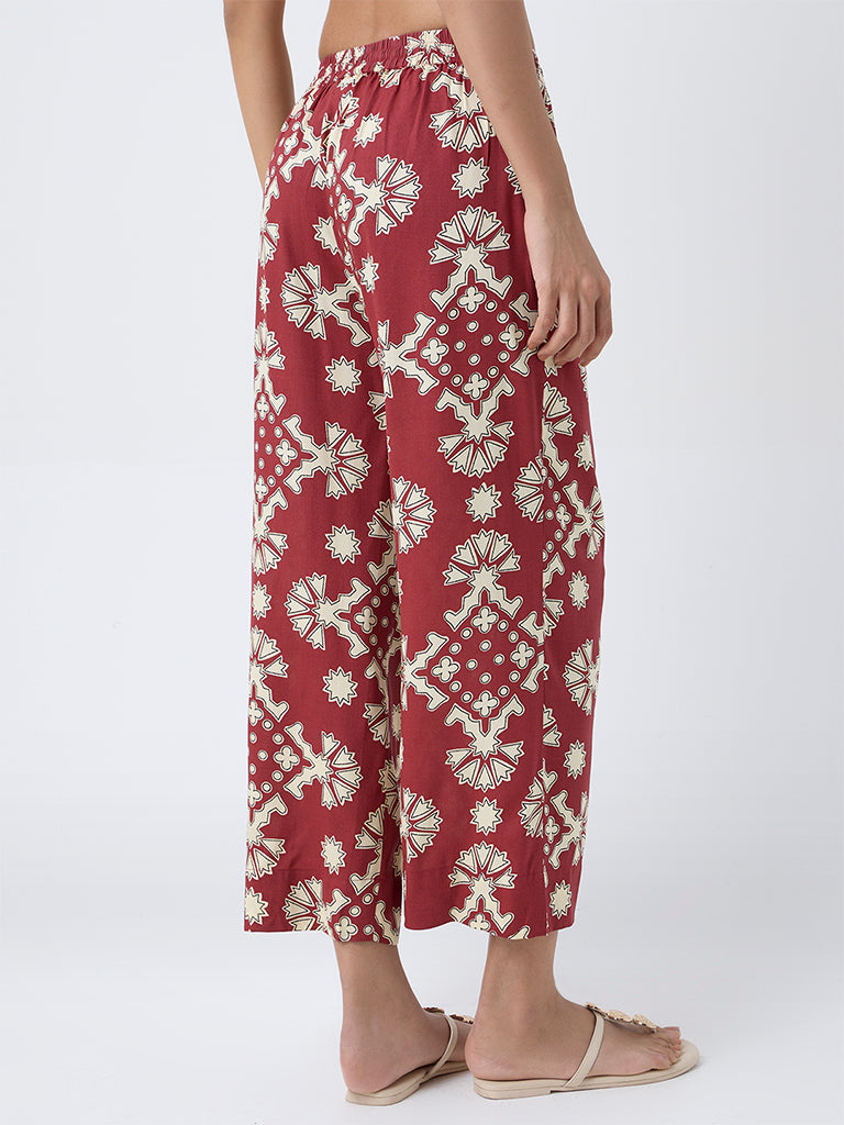 Utsa Red Geometric Printed Pants