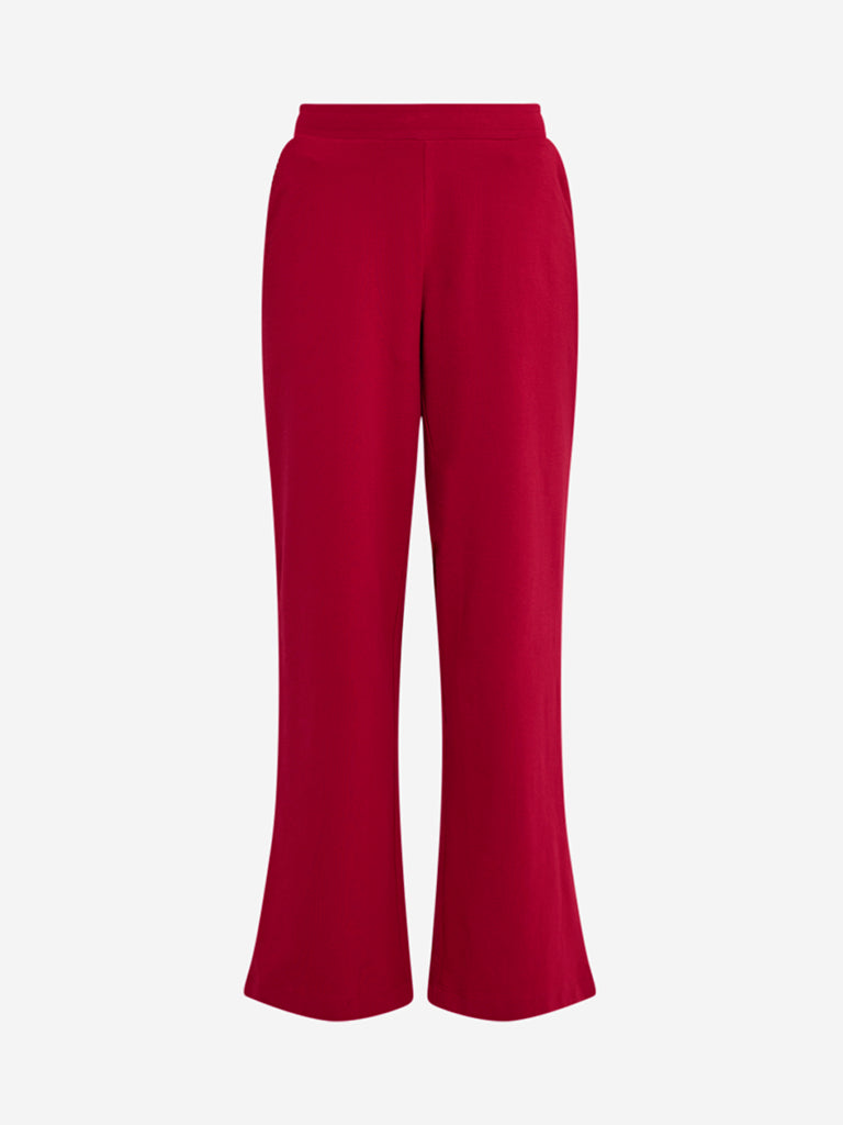 Superstar Red Ribbed High-Rise Cotton-Blend Pants