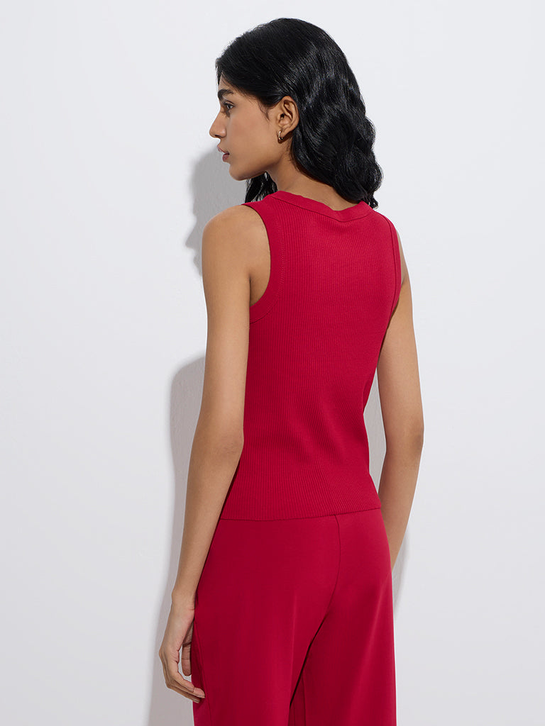 Superstar Red Ribbed-Textured Cotton-Blend Tank Top