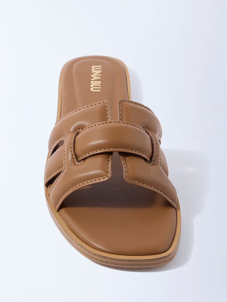 LUNA BLU Tan Criss-Cross Detailed Slides - Exclusive