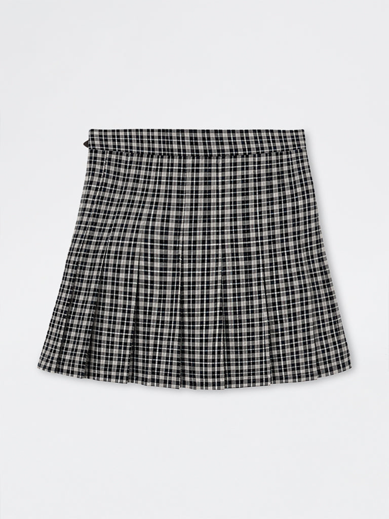 Nuon Brown Checkered High-Rise Cotton Skirt