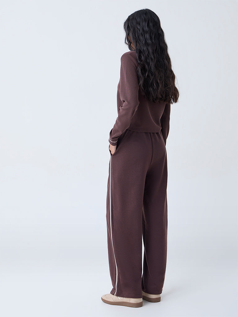 Studiofit Dark Brown Stripe Printed High-Rise Pants