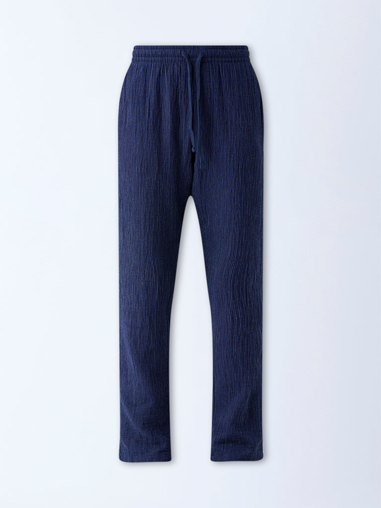 ETA Navy Relaxed-Fit Mid-Rise Cotton Pants